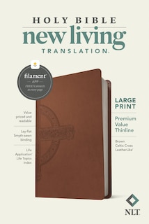 Front cover_NLT Large Print Premium Value Thinline Bible, Filament Enabled (LeatherLike, Brown Celtic Cross)