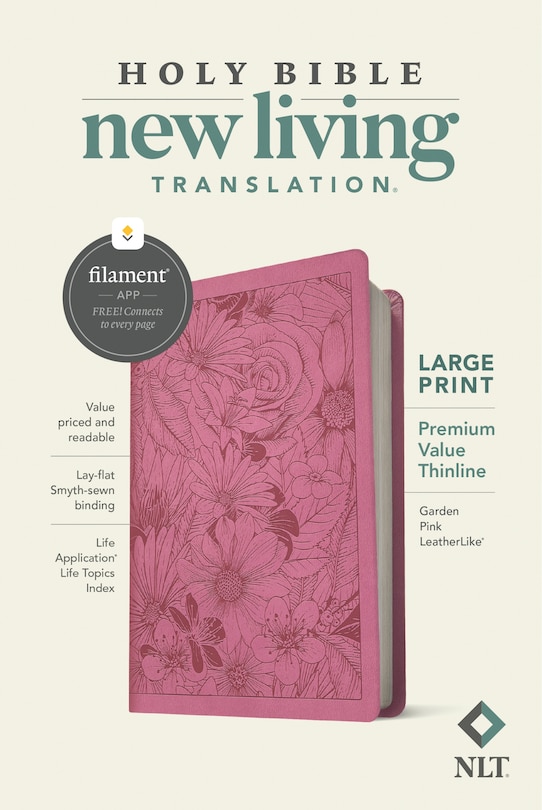 Front cover_NLT Large Print Premium Value Thinline Bible, Filament Enabled (LeatherLike, Garden Pink)