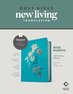 Front cover_NLT Wide Margin Bible, Filament Enabled (Hardcover Cloth, Ocean Blue Floral, Red Letter)