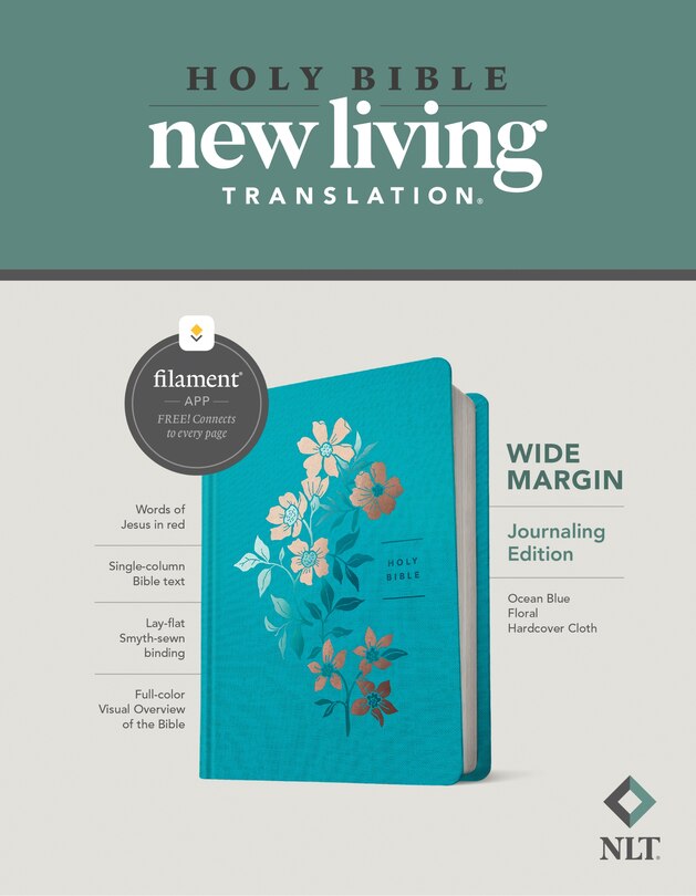 Front cover_NLT Wide Margin Bible, Filament Enabled (Hardcover Cloth, Ocean Blue Floral, Red Letter)