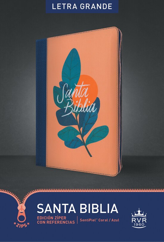 Front cover_Santa Biblia Rvr60, Edición Zíper Con Referencias, Letra Grande (Sentipiel, Coral/Azul, Índice, Letra Roja)