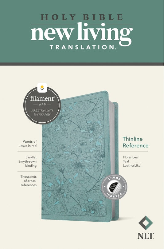 Couverture_NLT Thinline Reference Bible, Filament Enabled (LeatherLike, Floral Leaf Teal, Indexed, Red Letter)