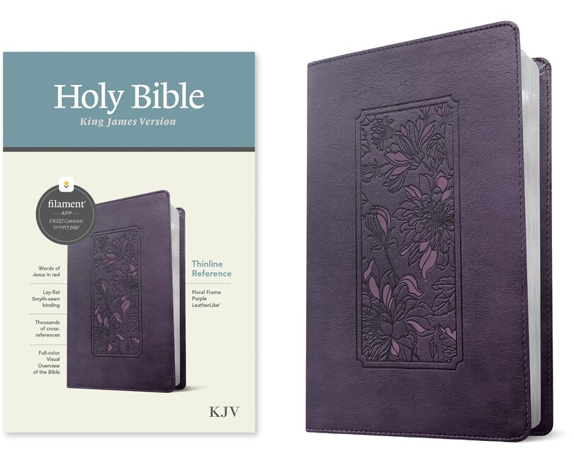 Front cover_KJV Thinline Reference Bible, Filament Enabled (LeatherLike, Floral Frame Purple, Red Letter)