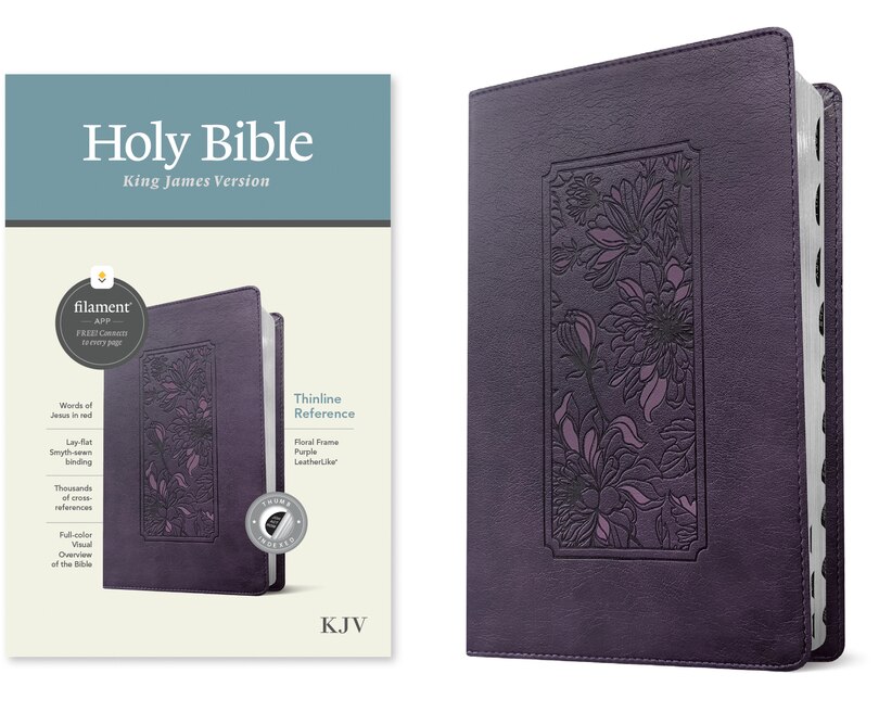 Couverture_KJV Thinline Reference Bible, Filament Enabled (LeatherLike, Floral Frame Purple, Indexed, Red Letter)