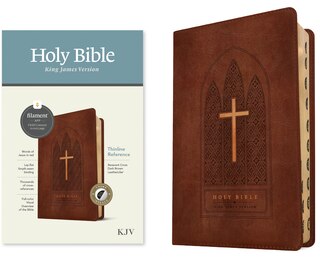 Front cover_KJV Thinline Reference Bible, Filament Enabled (LeatherLike, Reverent Cross Dark Brown, Indexed, Red Letter)