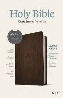 Front cover_KJV Large Print Premium Value Thinline Bible, Filament Enabled (LeatherLike, Dark Brown Tile, Red Letter)