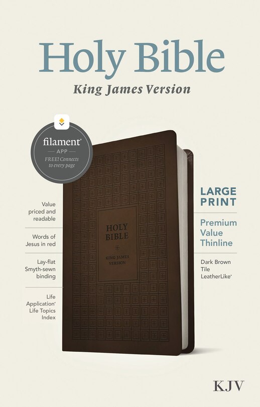 Front cover_KJV Large Print Premium Value Thinline Bible, Filament Enabled (LeatherLike, Dark Brown Tile, Red Letter)