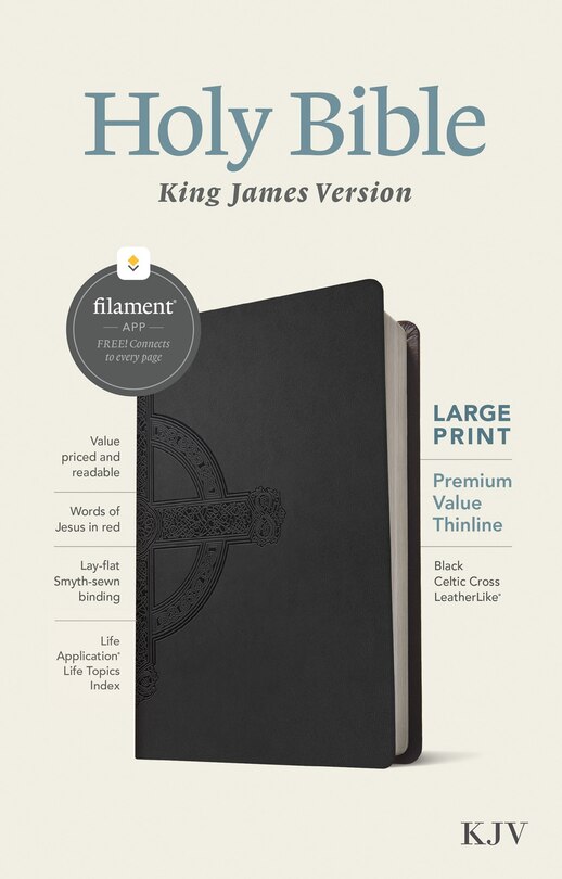 Front cover_KJV Large Print Premium Value Thinline Bible, Filament Enabled (LeatherLike, Black Celtic Cross, Red Letter)