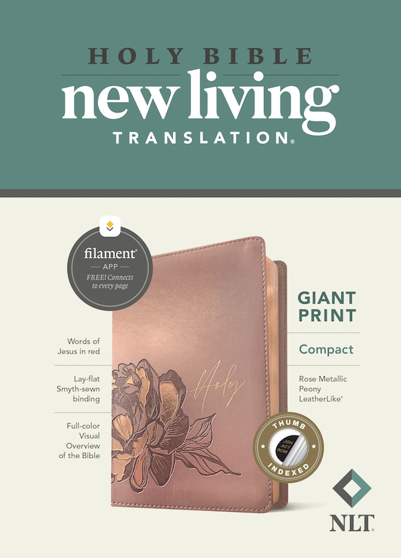 Couverture_NLT Compact Giant Print Bible, Filament Enabled (LeatherLike, Rose Metallic Peony, Indexed, Red Letter)