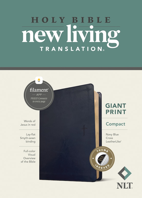 Front cover_NLT Compact Giant Print Bible, Filament Enabled (LeatherLike, Navy Blue Cross, Indexed, Red Letter)