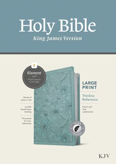 Front cover_KJV Large Print Thinline Reference Bible, Filament Enabled (LeatherLike, Floral Leaf Teal, Indexed, Red Letter)