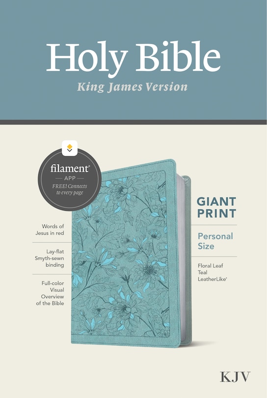 Couverture_KJV Personal Size Giant Print Bible, Filament Enabled (LeatherLike, Floral Leaf Teal, Red Letter)