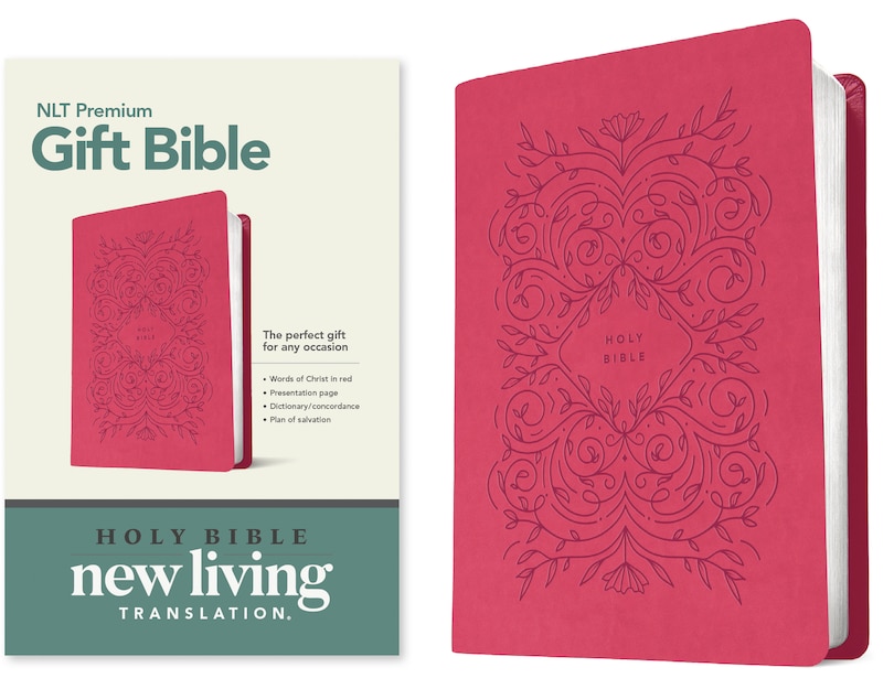 Front cover_Premium Gift Bible NLT (LeatherLike, Very Berry Pink Vines, Red Letter)