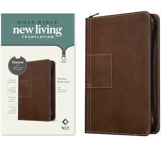 Front cover_NLT Thinline Reference Zipper Bible, Filament Enabled (LeatherLike, Atlas Rustic Brown, Red Letter)