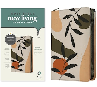 Front cover_NLT Thinline Reference Zipper Bible, Filament Enabled (LeatherLike, Sunset Branches , Red Letter)