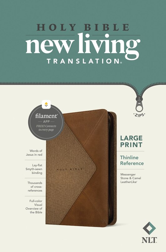 Front cover_NLT Large Print Thinline Reference Zipper Bible, Filament Enabled (LeatherLike, Messenger Stone & Camel , Red Letter)