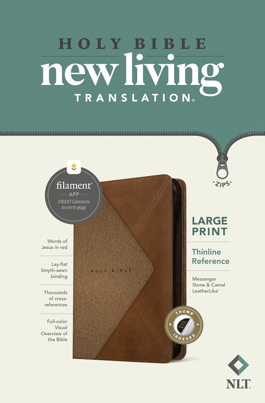 Front cover_NLT Large Print Thinline Reference Zipper Bible, Filament Enabled (LeatherLike, Messenger Stone & Camel , Indexed, Red Letter)