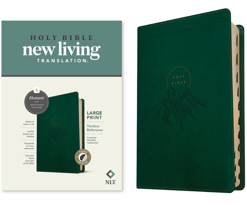 Front cover_NLT Large Print Thinline Reference Bible, Filament Enabled (LeatherLike, Evergreen Mountain , Indexed, Red Letter)