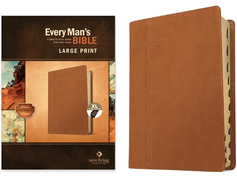 Front cover_Every Man's Bible NLT, Large Print (LeatherLike, Pursuit Saddle Tan, Indexed)