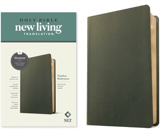 Front cover_NLT Thinline Reference Bible, Filament Enabled (Genuine Leather, Olive Green, Red Letter)