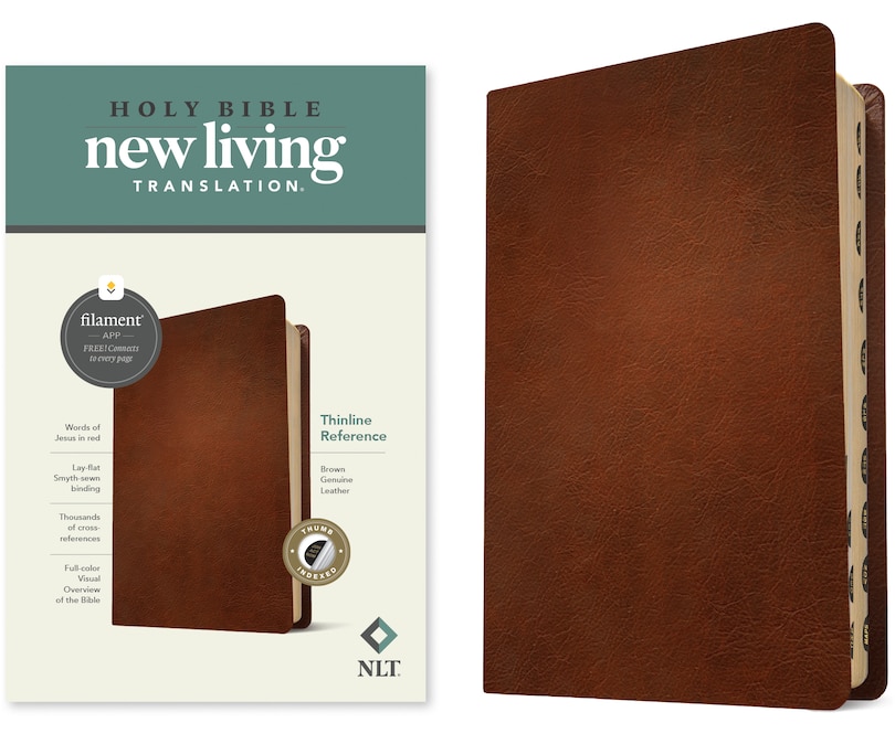 Front cover_NLT Thinline Reference Bible, Filament Enabled (Genuine Leather, Brown, Indexed, Red Letter)