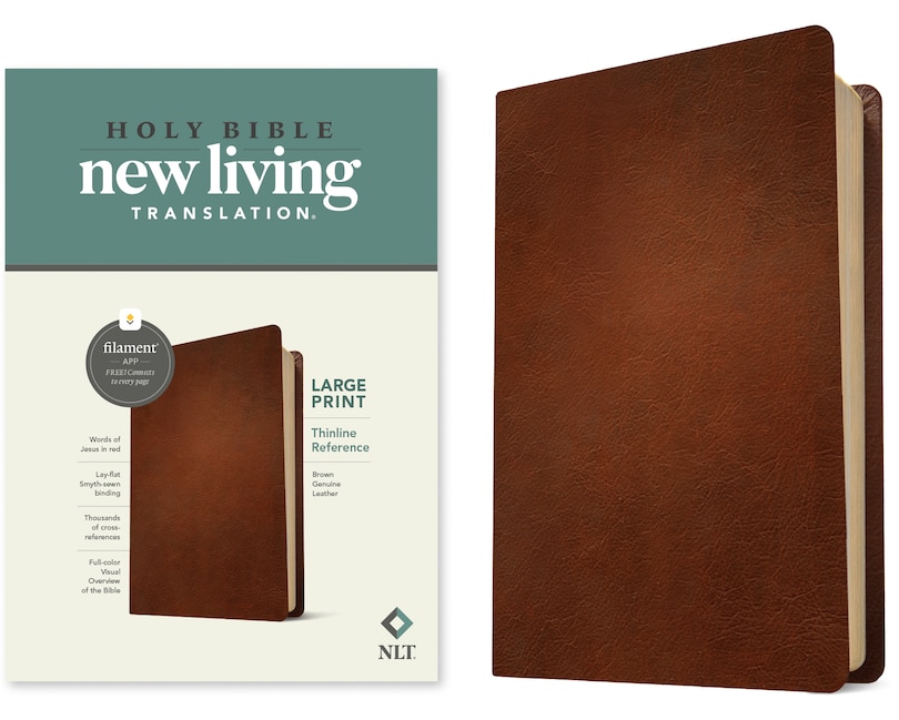 Front cover_NLT Large Print Thinline Reference Bible, Filament Enabled (Genuine Leather, Brown, Red Letter)