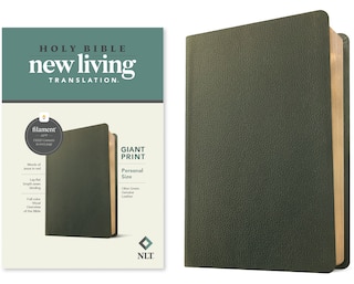Front cover_NLT Personal Size Giant Print Bible, Filament Enabled (Genuine Leather, Olive Green, Red Letter)