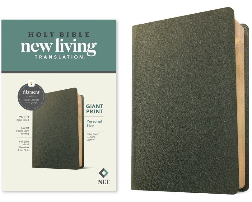 Front cover_NLT Personal Size Giant Print Bible, Filament Enabled (Genuine Leather, Olive Green, Red Letter)