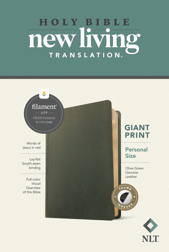 Couverture_NLT Personal Size Giant Print Bible, Filament Enabled (Genuine Leather, Olive Green, Indexed, Red Letter)