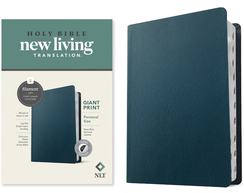Front cover_NLT Personal Size Giant Print Bible, Filament Enabled (Genuine Leather, Navy Blue, Indexed, Red Letter)