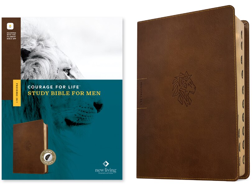 Couverture_NLT Courage for Life Study Bible for Men, Filament Enabled (Leatherlike, Rustic Brown Lion, Indexed)
