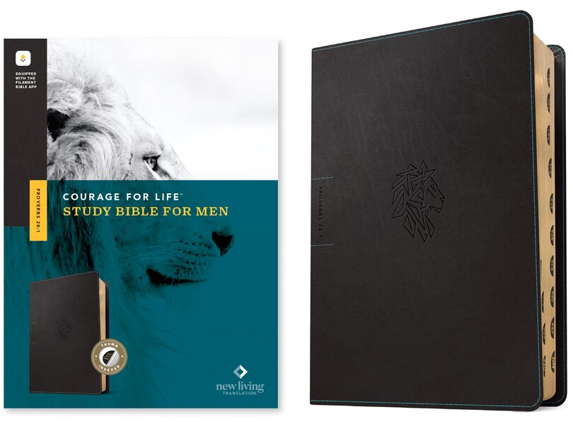 Front cover_NLT Courage for Life Study Bible for Men, Filament Enabled (Leatherlike, Onyx Lion, Indexed)