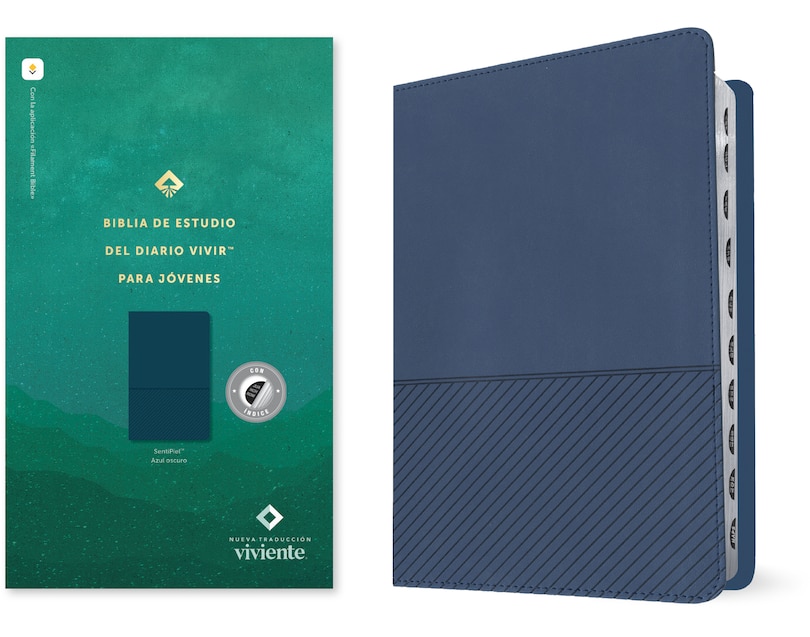 Front cover_Biblia de Estudio del Diario Vivir Para Jóvenes Ntv Con Filament (Sentipiel, Azul Oscuro, Índice, Letra Roja)