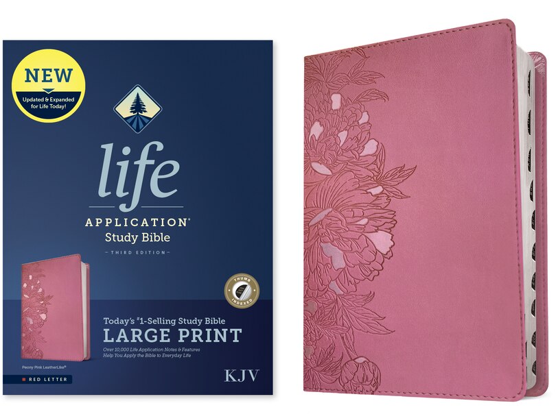 Front cover_KJV Life Application Study Bible, Third Edition, Large Print (LeatherLike, Peony Pink, Indexed, Red Letter)