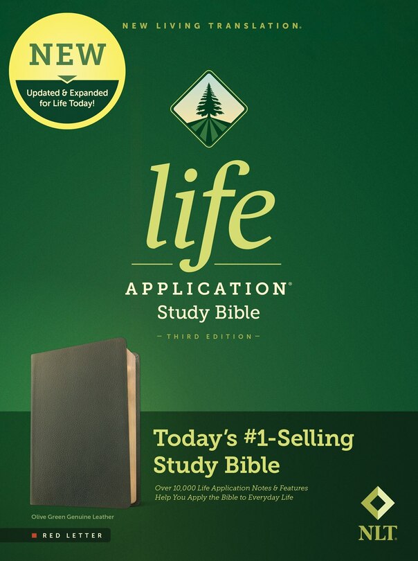 Front cover_NLT Life Application Study Bible, Third Edition (Genuine Leather, Olive Green, Red Letter)