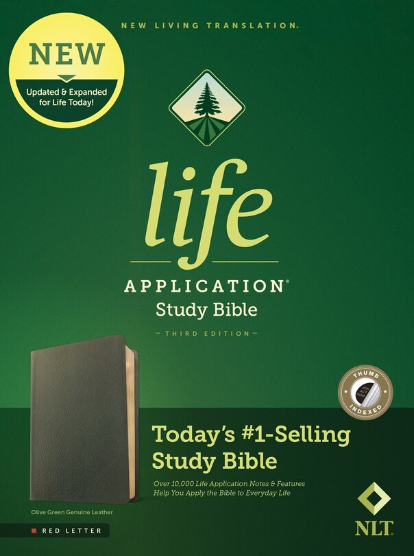 Front cover_NLT Life Application Study Bible, Third Edition (Genuine Leather, Olive Green, Indexed, Red Letter)