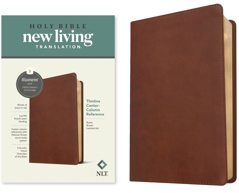 Front cover_NLT Thinline Center-Column Reference Bible, Filament Enabled (Leatherlike, Rustic Brown, Red Letter)