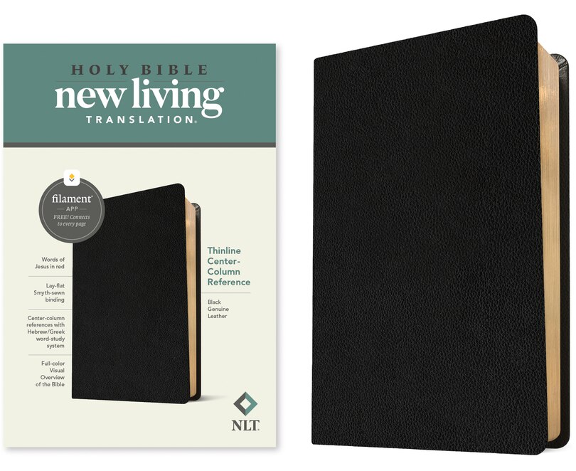 Front cover_NLT Thinline Center-Column Reference Bible, Filament Enabled (Genuine Leather, Black, Red Letter)