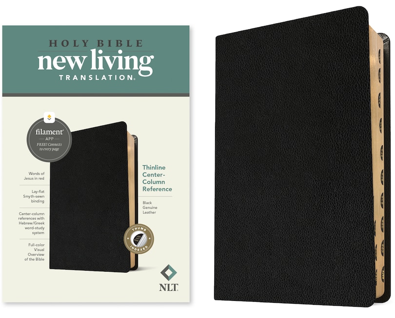 Couverture_NLT Thinline Center-Column Reference Bible, Filament Enabled (Genuine Leather, Black, Indexed, Red Letter)