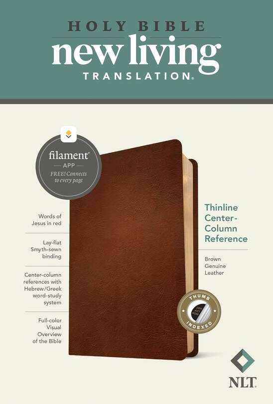 Front cover_NLT Thinline Center-Column Reference Bible, Filament Enabled (Genuine Leather, Brown, Indexed, Red Letter)