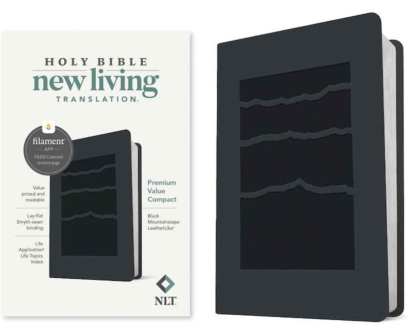 Front cover_NLT Premium Value Compact Bible, Filament Enabled (LeatherLike, Black Mountainscape)