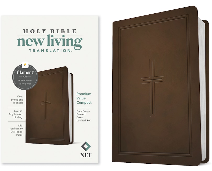 Couverture_NLT Premium Value Compact Bible, Filament Enabled (LeatherLike, Dark Brown Framed Cross)