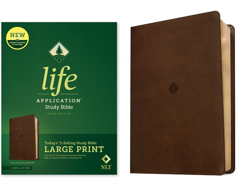 Front cover_NLT Life Application Study Bible, Third Edition, Large Print (Leatherlike, Rustic Brown Leaf, Red Letter)