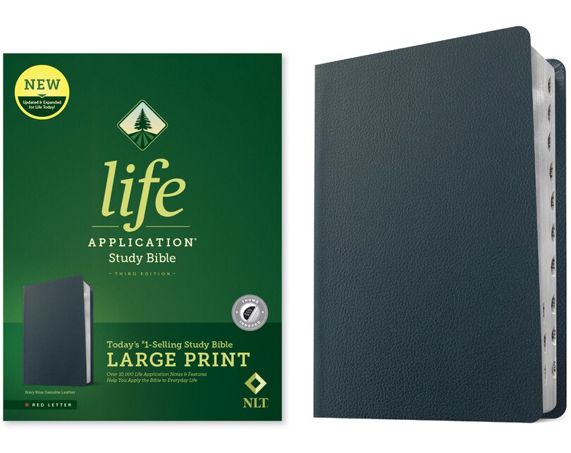 Couverture_NLT Life Application Study Bible, Third Edition, Large Print (Genuine Leather, Navy Blue, Indexed, Red Letter)