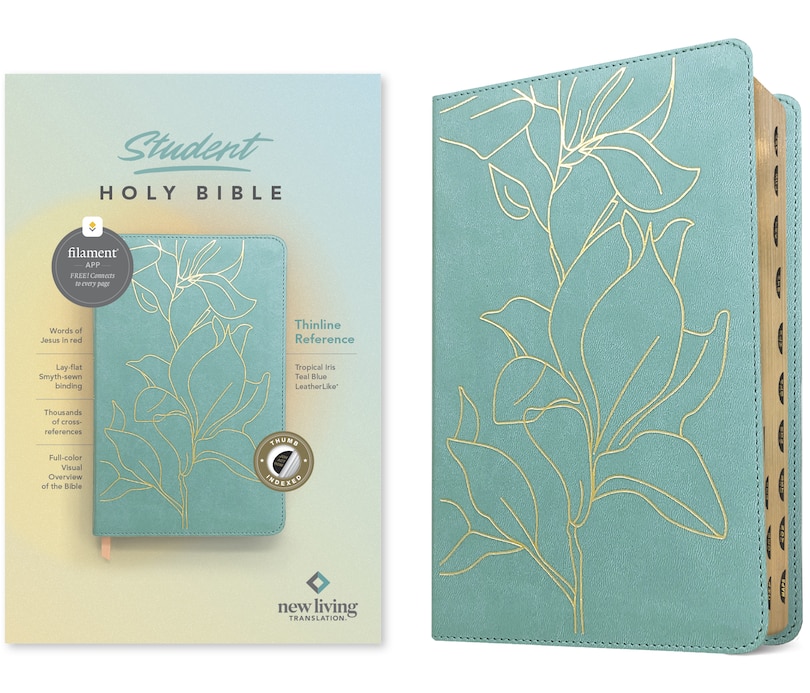 Couverture_NLT Student Bible, Thinline Reference, Filament Enabled (Leatherlike, Tropical Iris Teal Blue, Indexed, Red Letter)