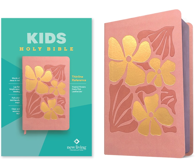 Couverture_NLT Kids Bible, Thinline Reference Edition (Leatherlike, Tropical Flowers Dusty Pink, Red Letter)
