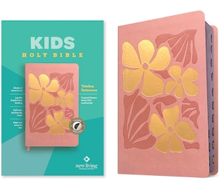 Front cover_NLT Kids Bible, Thinline Reference Edition (Leatherlike, Tropical Flowers Dusty Pink, Indexed, Red Letter)