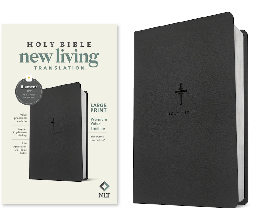 Front cover_NLT Large Print Premium Value Thinline Bible, Filament Enabled (Leatherlike, Black Cross)