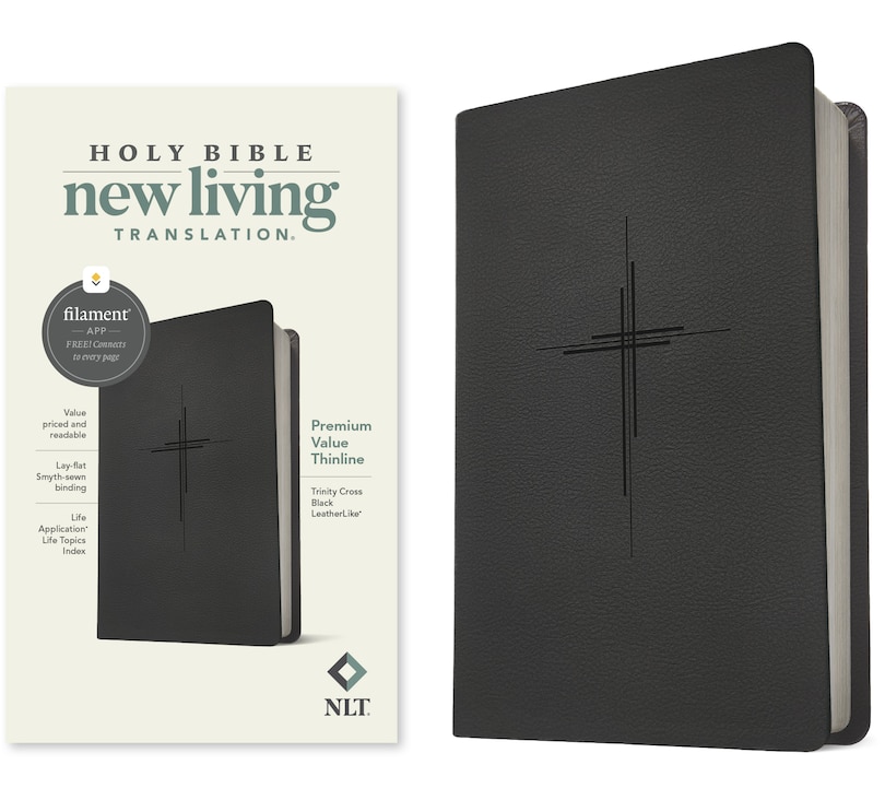 Front cover_NLT Premium Value Thinline Bible, Filament Enabled (Leatherlike, Trinity Cross Black)