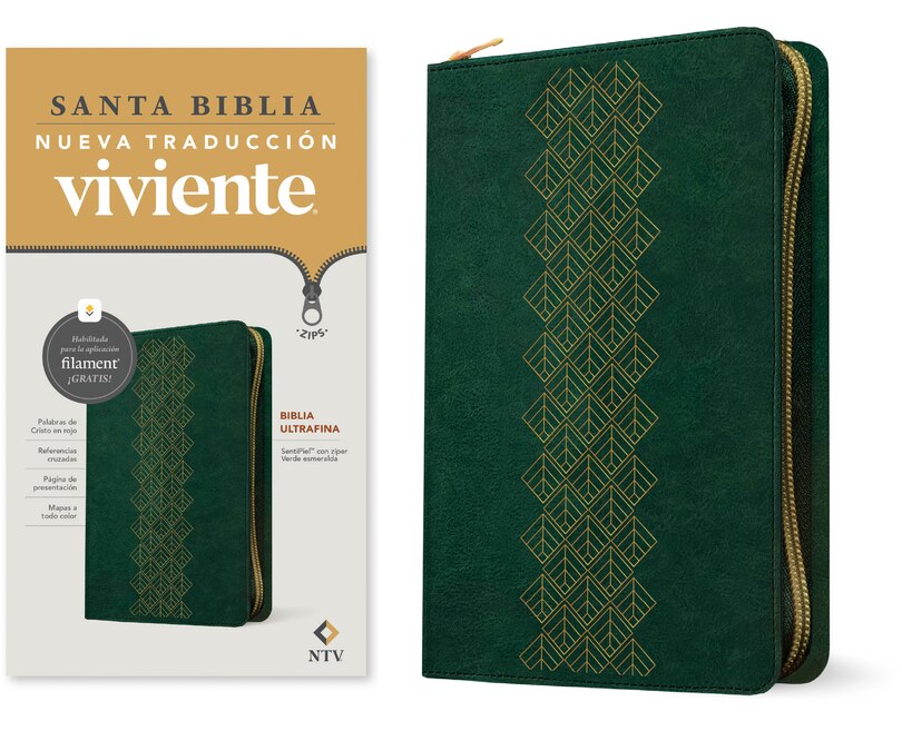 Couverture_Biblia Ultrafina Ntv de Zíper, Con Filament (Sentipiel, Verde Esmeralda, Letra Roja)